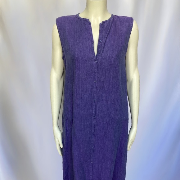 Eileen Fisher Sleeveless Purple/Blue Irish Linen Long Dress - Picture 2 of 7
